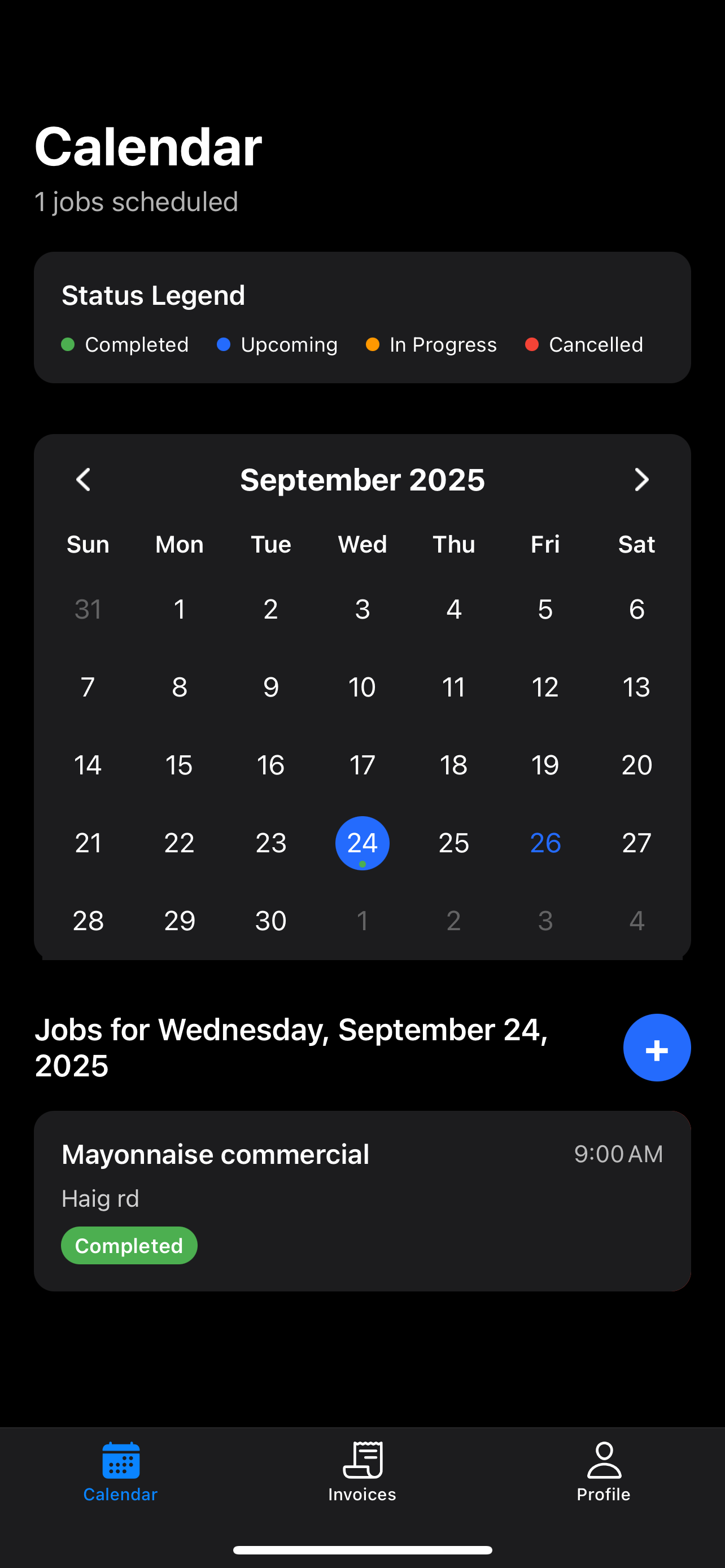 Calendar screen